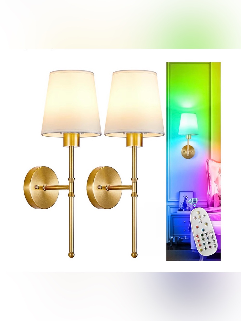 Battery Operated Wall Sconce: Set of 2 19.99" Wireless Wall Lights with Remote